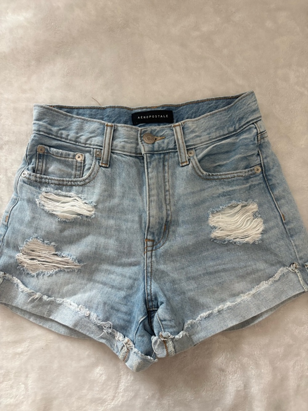 Aeropostale Light Wash Ripped Denim High-Rise Shorts